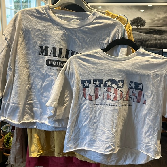 Bundle of two white T-shirts cropped one from Jay Gault, the other one AE - Picture 1 of 3